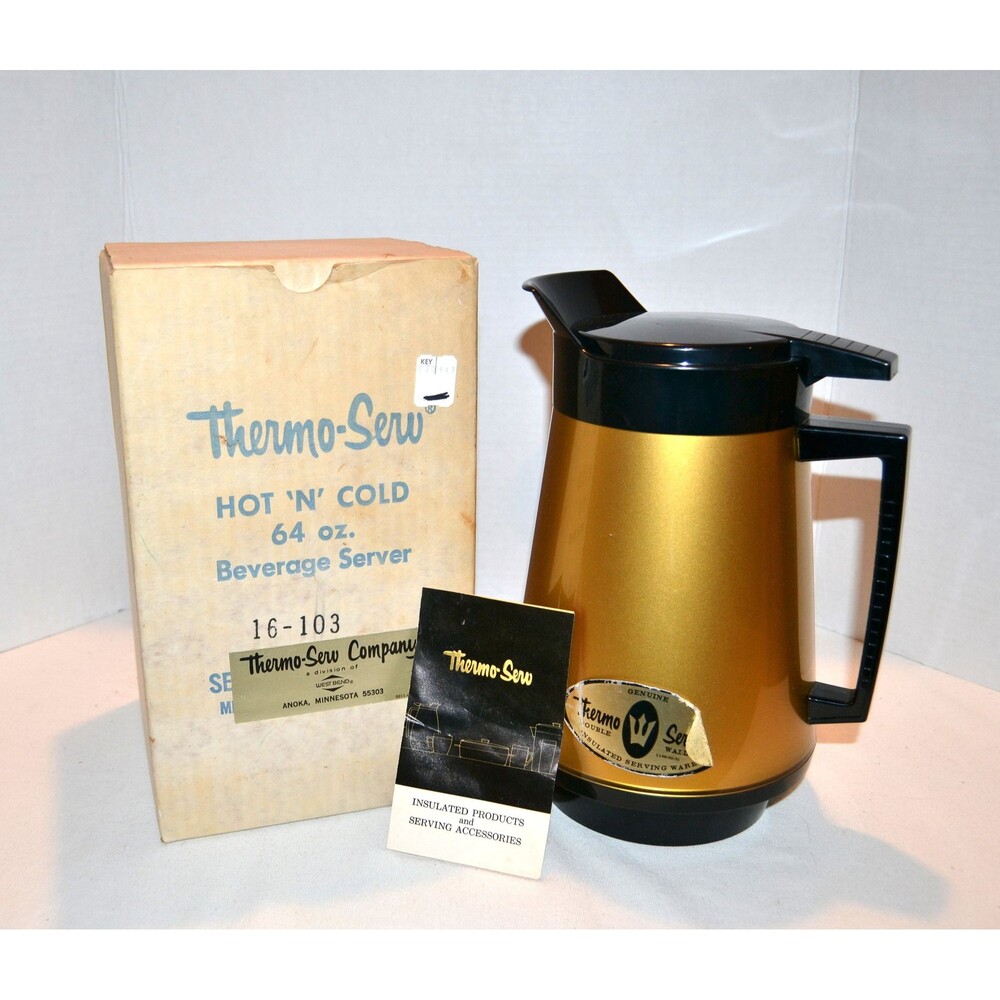 Vintage Thermo-serv Hot n Cold 64 Oz Kitsch Mod MCM Retro Serverr